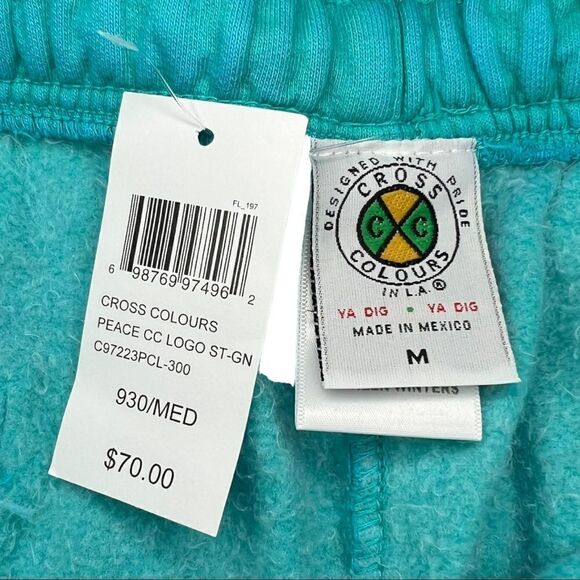 Cross Colours Peace Circle Logo Fleece Shorts in Mint Green Multi - Picture 4 of 7